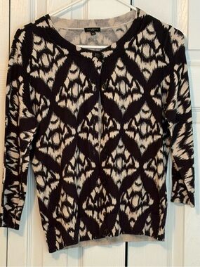 Talbots Black and Cream Patterned Button-Front Sweater